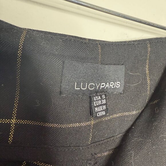 Lucy Paris | Black High Waisted Wide Leg Trousers with Gold Plaid - S - Picture 6 of 6